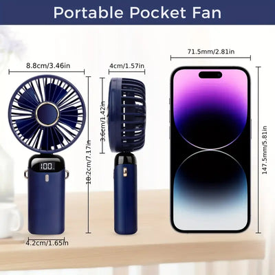 5 wind speeds LED display mini handheld fan